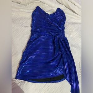 Metallic Blue Mini Dress, size medium, fits pretty short and slightly tight.